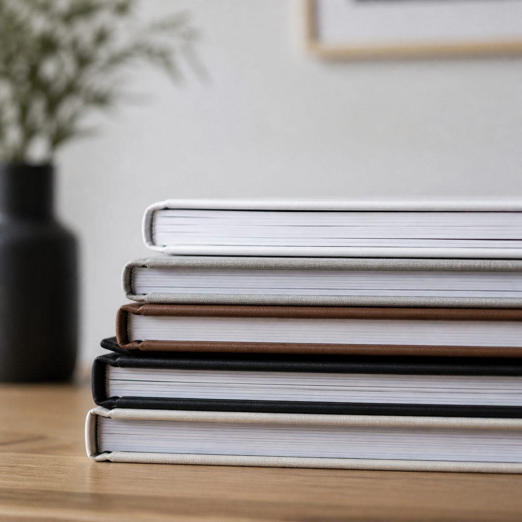 Sur une table en bois près d'une fenêtre, un livre photo ouvert, un crayon posé dans la gouttière et un cahier de notes dont une page porte deux lignes manuscrites, lumière douce de fin d'après-midi, cadrage serré à hauteur de table.